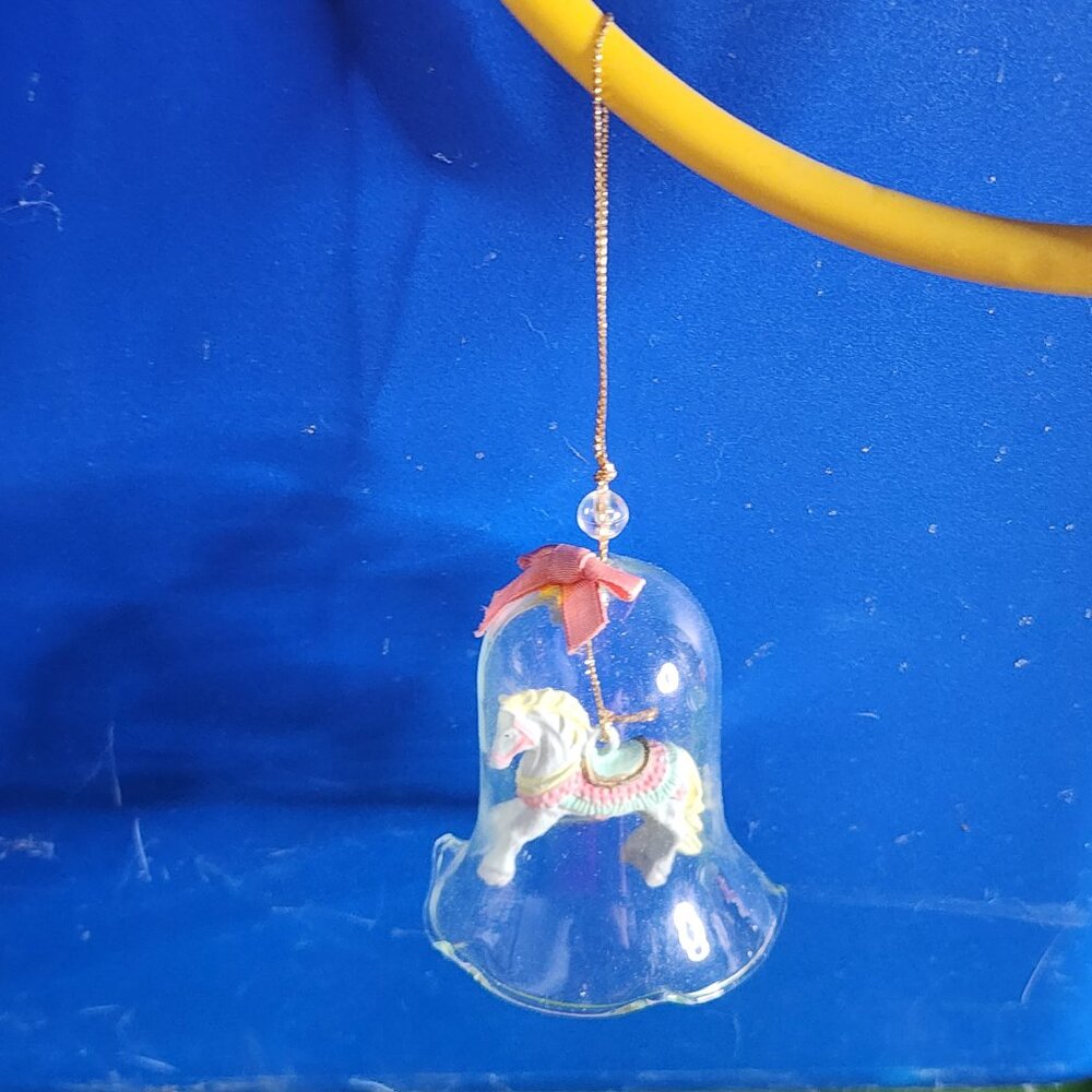 Carrousel Bell Ornaments Sparkling Crystal Bell w/Hand Painted Porcelain Horse